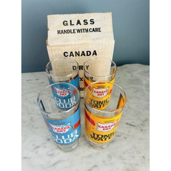 New Canada Dry Club Soda Tonic Water 7” Glass Tumblers Vintage NIB New Old Stock - Picture 10 of 14